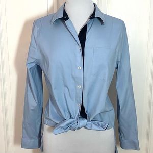 Chico’s Tunic Style Button Down Shirt with Contrast Collar and Cuff size 1